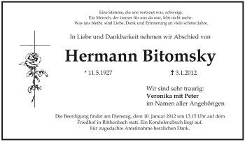 Traueranzeige von Hermann Bitomsky von Pegnitz-Zeitung